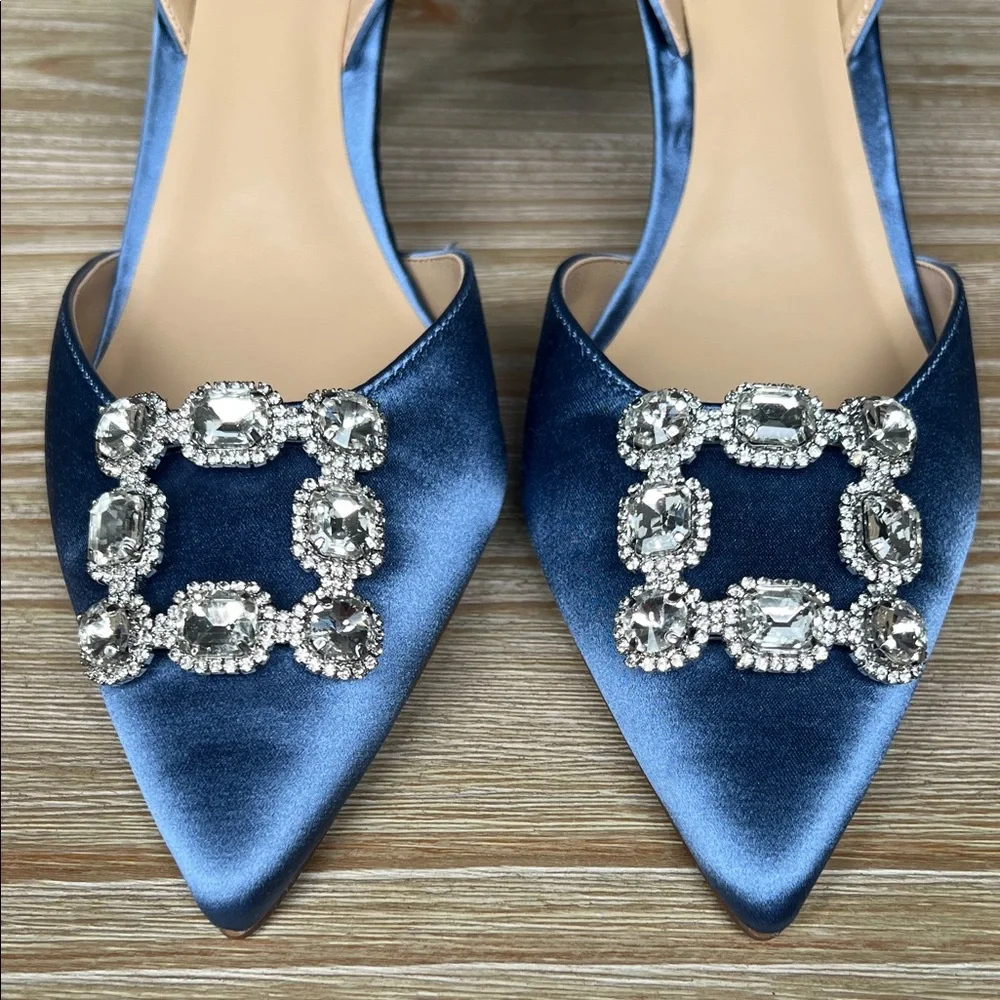Ann Taylor Blue Satin Embellished Heels - Picture 7 of 11